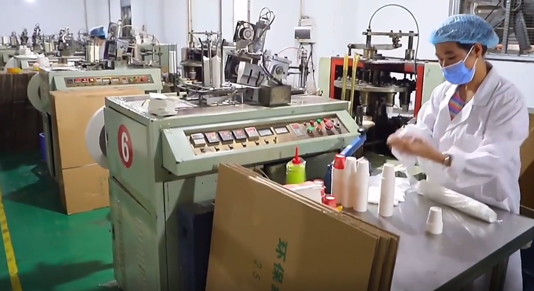 Paper cup product quality review inside supplier factory