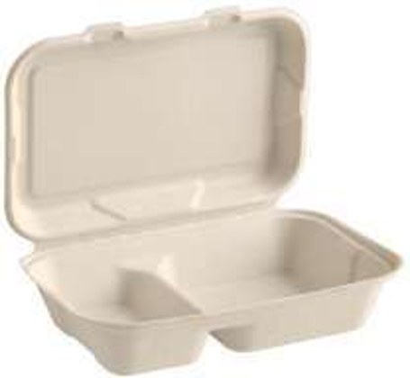 CHC-3C Compostable Bagasse 3-Compartment Hinged Container