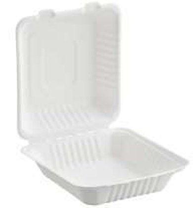 PCT081 Compostable Hinged Container 8x8" Bagasse PFAS Free