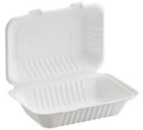 PCT093 Compostable Hinged Container 9x9" 3-Com Bagasse PFAS Free