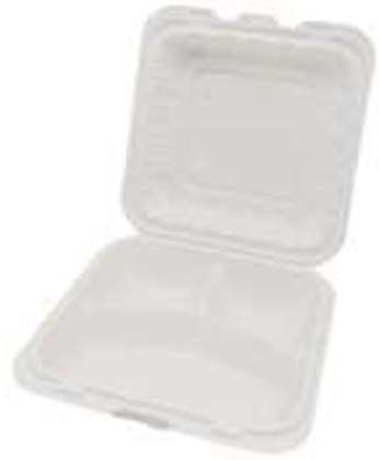 PPW-803 8" X 8" 3-Compartment White Mineral-Filled Plastic Hinged Container1