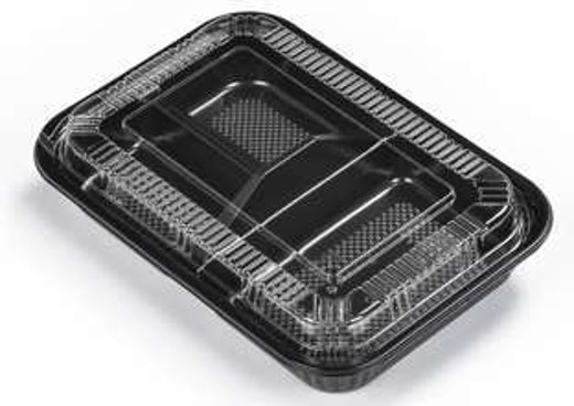 SZ-303 Rectangular Black Plastic Bento Box Set 9.1"X6.3"X1.9"
