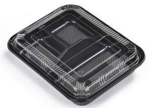 SZ-304 Rectangular Black Plastic Bento Box Set 9.3"X7.5"X1.9"