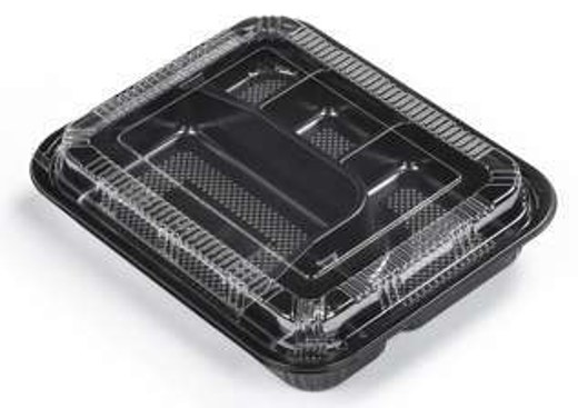 SZ-305 Rectangular Black Plastic Bento Box Set 9.3"X7.5"X1.9"