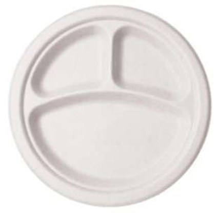 YP103 Compostable Dinner Plate 10" 3-Com Round Plate Bagasse PFAS Free